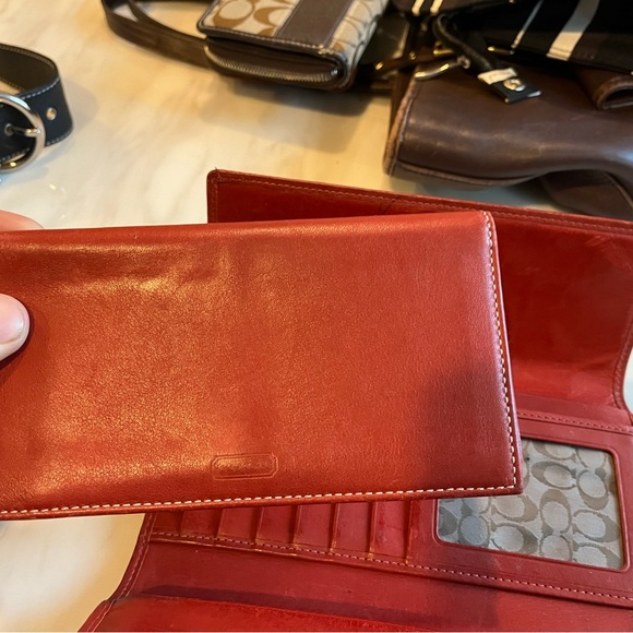 Coach Trifold Wallet with Removable Checkbook Cover 2pc Red Leather - Picture 5 of 9